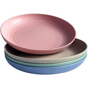 Lightweight Wheat Straw Plates -4Pack Unbreakable Dishes & Plates Sets Non-toxin